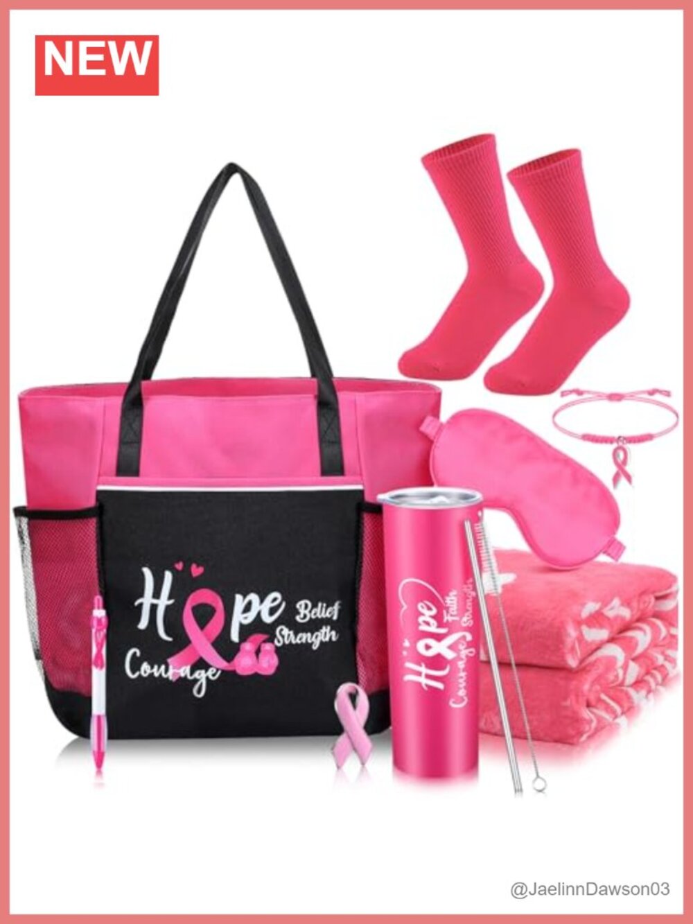 8-Piece Breast Cancer Survivor Gift Set Tote Blanket Tumbler